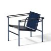 Cassina 1 Fauteuil dossier basculant Sessel Kernleder blau, Gestell blau glänzend